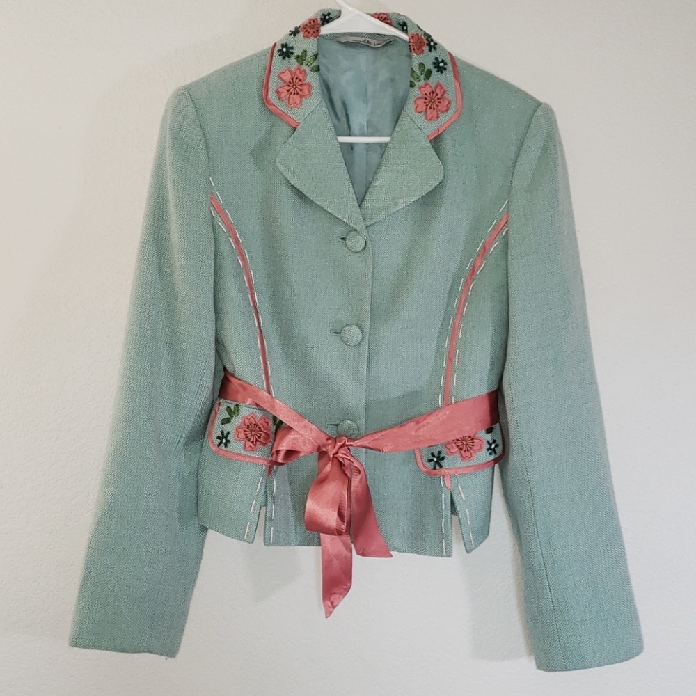 Mac & jac duck egg blue floral coat